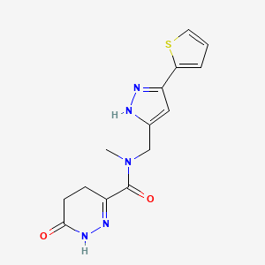 molecular formula C14H15N5O2S B3776795 N-methyl-6-oxo-N-{[3-(2-thienyl)-1H-pyrazol-5-yl]methyl}-1,4,5,6-tetrahydropyridazine-3-carboxamide 