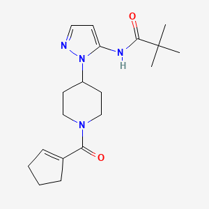 molecular formula C19H28N4O2 B3776917 N-[2-[1-(cyclopentene-1-carbonyl)piperidin-4-yl]pyrazol-3-yl]-2,2-dimethylpropanamide 