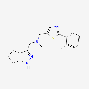 molecular formula C19H22N4S B3776939 N-methyl-1-[2-(2-methylphenyl)-1,3-thiazol-5-yl]-N-(2,4,5,6-tetrahydrocyclopenta[c]pyrazol-3-ylmethyl)methanamine 