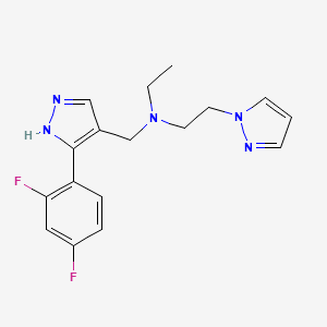 molecular formula C17H19F2N5 B3776998 N-[[5-(2,4-difluorophenyl)-1H-pyrazol-4-yl]methyl]-N-ethyl-2-pyrazol-1-ylethanamine 