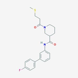 molecular formula C22H25FN2O2S B3777084 N-(4'-fluoro-3-biphenylyl)-1-[3-(methylthio)propanoyl]-3-piperidinecarboxamide 