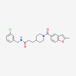 molecular formula C25H27ClN2O3 B3777234 N-(3-chlorobenzyl)-3-{1-[(2-methyl-1-benzofuran-5-yl)carbonyl]-4-piperidinyl}propanamide 
