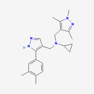 molecular formula C22H29N5 B3777334 N-{[3-(3,4-dimethylphenyl)-1H-pyrazol-4-yl]methyl}-N-[(1,3,5-trimethyl-1H-pyrazol-4-yl)methyl]cyclopropanamine 
