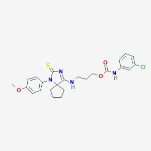3-[[1-(4-methoxyphenyl)-2-sulfanylidene-1,3-diazaspiro[4.4]non-3-en-4-yl]amino]propyl N-(3-chlorophenyl)carbamate