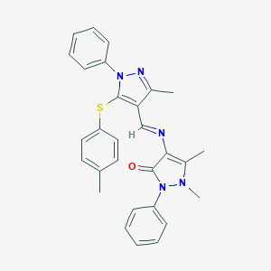 1,5-dimethyl-4-[({3-methyl-5-[(4-methylphenyl)sulfanyl]-1-phenyl-1H-pyrazol-4-yl}methylene)amino]-2-phenyl-1,2-dihydro-3H-pyrazol-3-one