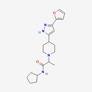 molecular formula C20H28N4O2 B3777836 N-cyclopentyl-2-{4-[3-(2-furyl)-1H-pyrazol-5-yl]piperidin-1-yl}propanamide 