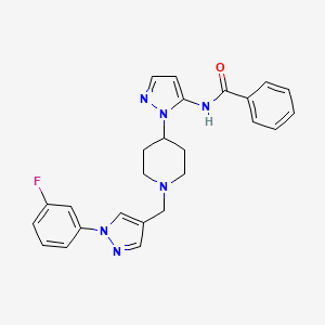 molecular formula C25H25FN6O B3777843 N-[1-(1-{[1-(3-fluorophenyl)-1H-pyrazol-4-yl]methyl}-4-piperidinyl)-1H-pyrazol-5-yl]benzamide 