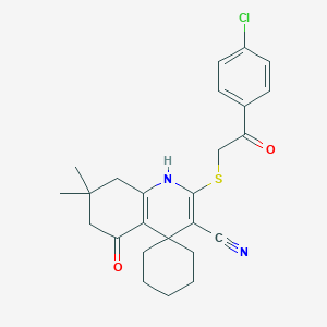 molecular formula C25H27ClN2O2S B377798 2-[2-(4-chlorophenyl)-2-oxoethyl]sulfanyl-7,7-dimethyl-5-oxospiro[6,8-dihydro-1H-quinoline-4,1'-cyclohexane]-3-carbonitrile CAS No. 211613-60-4