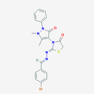 molecular formula C21H18BrN5O2S B377799 2-[(4-Bromo-benzylidene)-hydrazono]-3-(1,5-dimethyl-3-oxo-2-phenyl-2,3-dihydro-1H-pyrazol-4-yl)-thiazolidin-4-one 