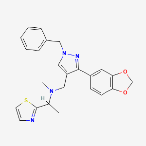 molecular formula C24H24N4O2S B3778014 N-{[3-(1,3-benzodioxol-5-yl)-1-benzyl-1H-pyrazol-4-yl]methyl}-N-methyl-1-(1,3-thiazol-2-yl)ethanamine 