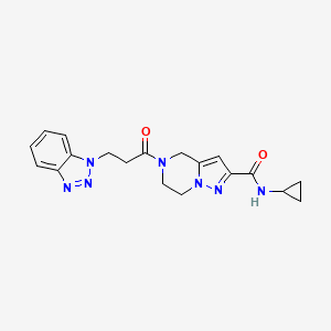 molecular formula C19H21N7O2 B3778067 5-[3-(1H-1,2,3-benzotriazol-1-yl)propanoyl]-N-cyclopropyl-4,5,6,7-tetrahydropyrazolo[1,5-a]pyrazine-2-carboxamide 