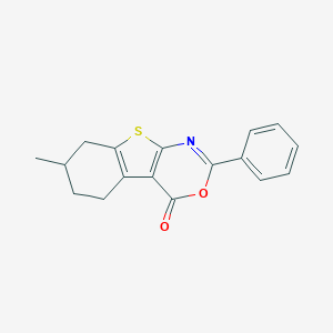 molecular formula C17H15NO2S B377816 7-methyl-2-phenyl-5,6,7,8-tetrahydro-4H-[1]benzothieno[2,3-d][1,3]oxazin-4-one 
