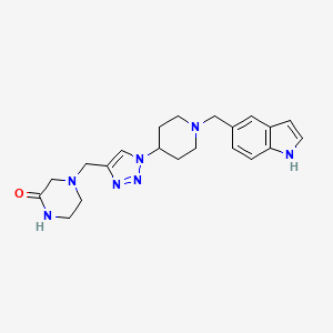molecular formula C21H27N7O B3778229 4-({1-[1-(1H-indol-5-ylmethyl)-4-piperidinyl]-1H-1,2,3-triazol-4-yl}methyl)-2-piperazinone bis(trifluoroacetate) 