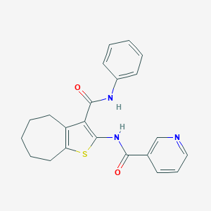 molecular formula C22H21N3O2S B377824 N-[3-(phenylcarbamoyl)-5,6,7,8-tetrahydro-4H-cyclohepta[b]thiophen-2-yl]pyridine-3-carboxamide 