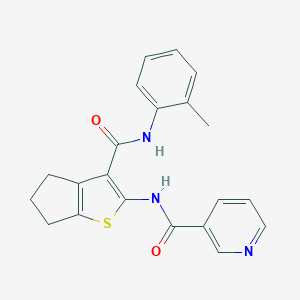 molecular formula C21H19N3O2S B377833 N-[3-[(2-methylphenyl)carbamoyl]-5,6-dihydro-4H-cyclopenta[b]thiophen-2-yl]pyridine-3-carboxamide 