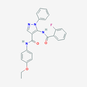 molecular formula C25H21FN4O3 B377837 N-(4-ethoxyphenyl)-5-[(2-fluorobenzoyl)amino]-1-phenyl-1H-pyrazole-4-carboxamide 