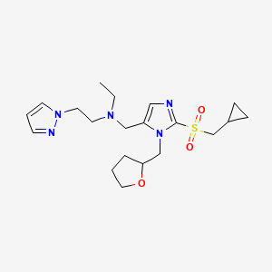 molecular formula C20H31N5O3S B3778640 N-[[2-(cyclopropylmethylsulfonyl)-3-(oxolan-2-ylmethyl)imidazol-4-yl]methyl]-N-ethyl-2-pyrazol-1-ylethanamine 