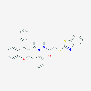 molecular formula C32H25N3O2S2 B377866 2-(1,3-benzothiazol-2-ylsulfanyl)-N'-{[4-(4-methylphenyl)-2-phenyl-4H-chromen-3-yl]methylene}acetohydrazide 