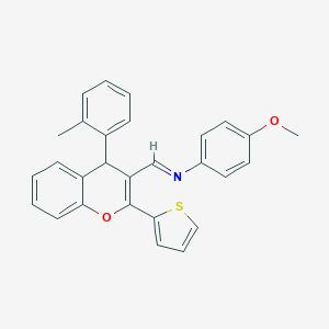 molecular formula C28H23NO2S B377880 N-(4-methoxyphenyl)-N-{[4-(2-methylphenyl)-2-(2-thienyl)-4H-chromen-3-yl]methylene}amine 