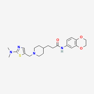 molecular formula C22H30N4O3S B3778844 N-(2,3-dihydro-1,4-benzodioxin-6-yl)-3-(1-{[2-(dimethylamino)-1,3-thiazol-5-yl]methyl}-4-piperidinyl)propanamide 