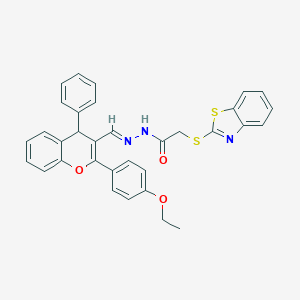 molecular formula C33H27N3O3S2 B377888 2-(1,3-benzothiazol-2-ylsulfanyl)-N'-{[2-(4-ethoxyphenyl)-4-phenyl-4H-chromen-3-yl]methylene}acetohydrazide 