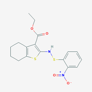 molecular formula C17H18N2O4S2 B377904 Ethyl 2-[(2-nitrophenyl)sulfanylamino]-4,5,6,7-tetrahydro-1-benzothiophene-3-carboxylate 
