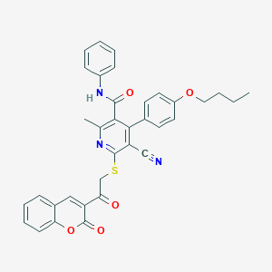 molecular formula C35H29N3O5S B377946 4-(4-butoxyphenyl)-5-cyano-2-methyl-6-{[2-oxo-2-(2-oxo-2H-chromen-3-yl)ethyl]sulfanyl}-N-phenylnicotinamide 