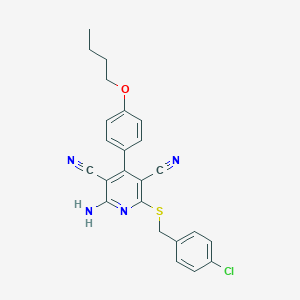 molecular formula C24H21ClN4OS B377947 2-Amino-4-(4-butoxyphenyl)-6-[(4-chlorobenzyl)sulfanyl]-3,5-pyridinedicarbonitrile CAS No. 214046-10-3