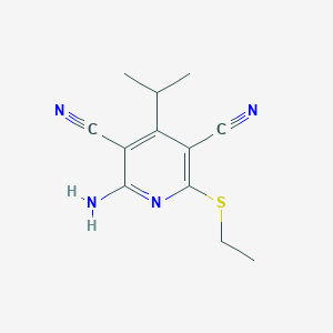 molecular formula C12H14N4S B377954 2-Amino-6-(ethylsulfanyl)-4-isopropyl-3,5-pyridinedicarbonitrile 