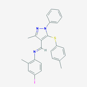 molecular formula C25H22IN3S B377958 N-(4-iodo-2-methylphenyl)-N-({3-methyl-5-[(4-methylphenyl)sulfanyl]-1-phenyl-1H-pyrazol-4-yl}methylene)amine 
