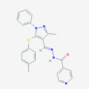 molecular formula C24H21N5OS B377960 N'-({3-methyl-5-[(4-methylphenyl)sulfanyl]-1-phenyl-1H-pyrazol-4-yl}methylene)isonicotinohydrazide 