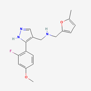 molecular formula C17H18FN3O2 B3780908 N-[[5-(2-fluoro-4-methoxyphenyl)-1H-pyrazol-4-yl]methyl]-1-(5-methylfuran-2-yl)methanamine 