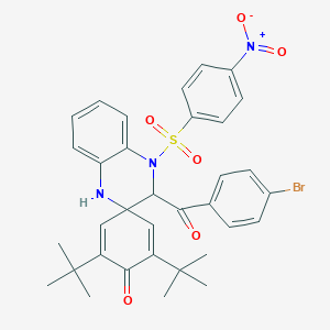 molecular formula C34H34BrN3O6S B378092 {2,6-Ditert-butyl-1'-[(4-nitrophenyl)sulfonyl]-1-oxo-1',2',3',4'-tetrahydrospiro[2,5-cyclohexadiene-4,3'-quinoxaline]-2'-yl}(4-bromophenyl)methanone 