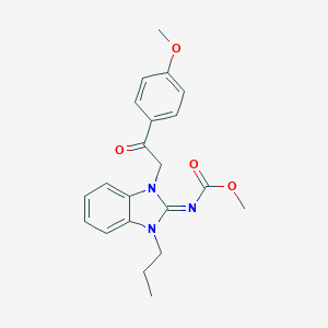 molecular formula C21H23N3O4 B378122 methyl 1-[2-(4-methoxyphenyl)-2-oxoethyl]-3-propyl-1,3-dihydro-2H-benzimidazol-2-ylidenecarbamate 