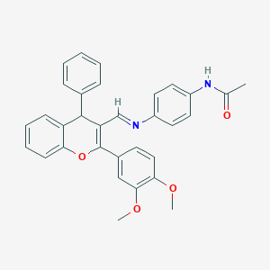 molecular formula C32H28N2O4 B378163 N-[4-({[2-(3,4-dimethoxyphenyl)-4-phenyl-4H-chromen-3-yl]methylene}amino)phenyl]acetamide CAS No. 374090-59-2