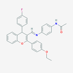 molecular formula C32H27FN2O3 B378166 N-[4-({[2-(4-ethoxyphenyl)-4-(4-fluorophenyl)-4H-chromen-3-yl]methylene}amino)phenyl]acetamide 
