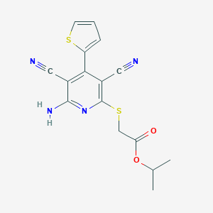 molecular formula C16H14N4O2S2 B378182 isopropyl {[6-amino-3,5-dicyano-4-(2-thienyl)-2-pyridinyl]sulfanyl}acetate 