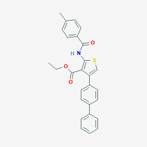 molecular formula C27H23NO3S B378293 Ethyl 2-[(4-methylbenzoyl)amino]-4-(4-phenylphenyl)thiophene-3-carboxylate CAS No. 332017-74-0