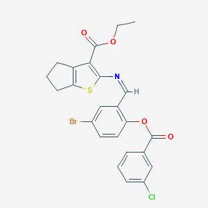 molecular formula C24H19BrClNO4S B378324 ethyl 2-({5-bromo-2-[(3-chlorobenzoyl)oxy]benzylidene}amino)-5,6-dihydro-4H-cyclopenta[b]thiophene-3-carboxylate 