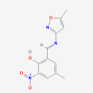 molecular formula C12H11N3O4 B378345 4-Methyl-2-[(5-methyl-1,2-oxazol-3-yl)iminomethyl]-6-nitrophenol 