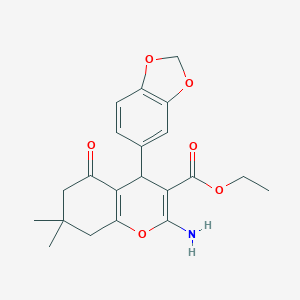 molecular formula C21H23NO6 B378350 ethyl 2-amino-4-(1,3-benzodioxol-5-yl)-7,7-dimethyl-5-oxo-5,6,7,8-tetrahydro-4H-chromene-3-carboxylate 