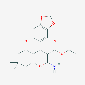 molecular formula C21H23NO6 B378350 ethyl 2-amino-4-(1,3-benzodioxol-5-yl)-7,7-dimethyl-5-oxo-6,8-dihydro-4H-chromene-3-carboxylate CAS No. 342397-01-7