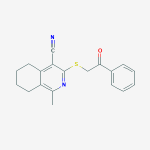 molecular formula C19H18N2OS B378352 1-Methyl-3-[(2-oxo-2-phenylethyl)sulfanyl]-5,6,7,8-tetrahydro-4-isoquinolinecarbonitrile 