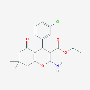 molecular formula C20H22ClNO4 B378353 ethyl 2-amino-4-(3-chlorophenyl)-7,7-dimethyl-5-oxo-5,6,7,8-tetrahydro-4H-chromene-3-carboxylate 