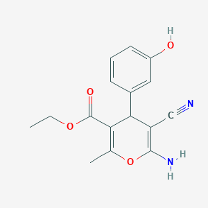 molecular formula C16H16N2O4 B378391 ethyl 6-amino-5-cyano-4-(3-hydroxyphenyl)-2-methyl-4H-pyran-3-carboxylate 