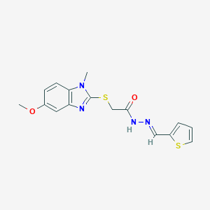 molecular formula C16H16N4O2S2 B378410 2-[(5-methoxy-1-methyl-1H-benzimidazol-2-yl)sulfanyl]-N'-(2-thienylmethylene)acetohydrazide 