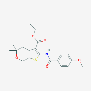 molecular formula C20H23NO5S B378448 Ethyl 2-[(4-methoxybenzoyl)amino]-5,5-dimethyl-4,7-dihydrothieno[2,3-c]pyran-3-carboxylate CAS No. 307344-14-5