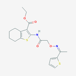 molecular formula C19H22N2O4S2 B378480 Ethyl 2-{[({[1-(2-thienyl)ethylidene]amino}oxy)acetyl]amino}-4,5,6,7-tetrahydro-1-benzothiophene-3-carboxylate 