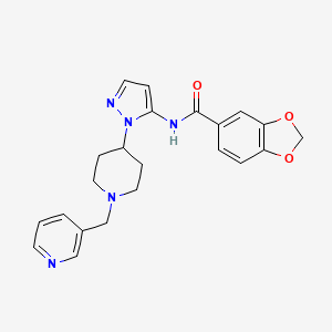 molecular formula C22H23N5O3 B3785049 N-{1-[1-(3-pyridinylmethyl)-4-piperidinyl]-1H-pyrazol-5-yl}-1,3-benzodioxole-5-carboxamide 