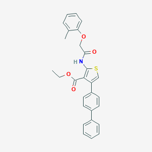 molecular formula C28H25NO4S B378518 ETHYL 4-{[1,1'-BIPHENYL]-4-YL}-2-[2-(2-METHYLPHENOXY)ACETAMIDO]THIOPHENE-3-CARBOXYLATE CAS No. 312528-65-7